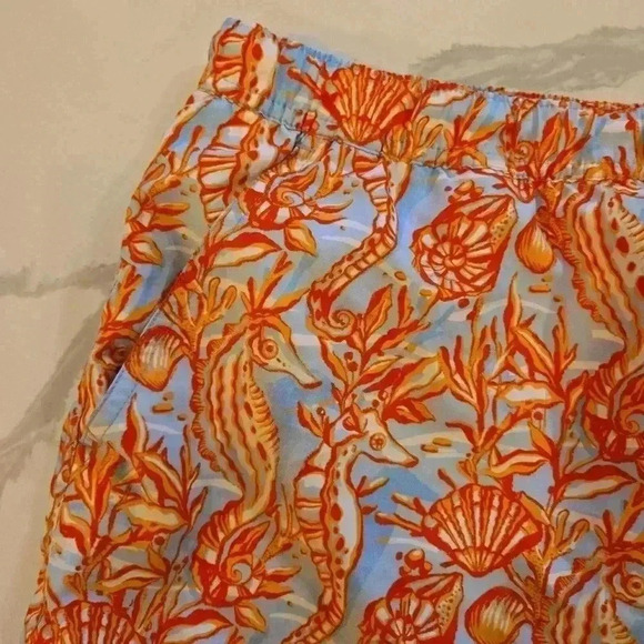 Vineyard Vines Mens Seahorse Sea Shell Swim Trunks Blue Orange Size XL - Picture 4 of 11